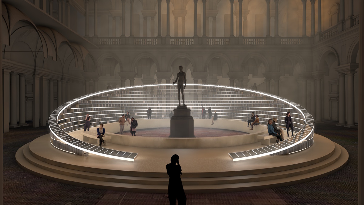 Es Devlin. Library of Light Pinacoteca di Brera – Cortile d’Onore Salone del Mobile.Milano 2025 ©Es Devlin Studio