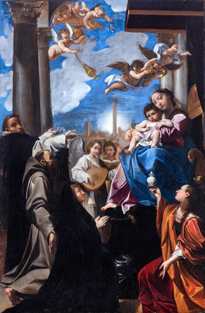 Ludovico Carracci, La Madonna in trono con il Bambino e angeli, i santi Domenico, Francesco, Maddalena e una donatrice, 1588 Milano-Pesaro, Collezione Altomani&Sons