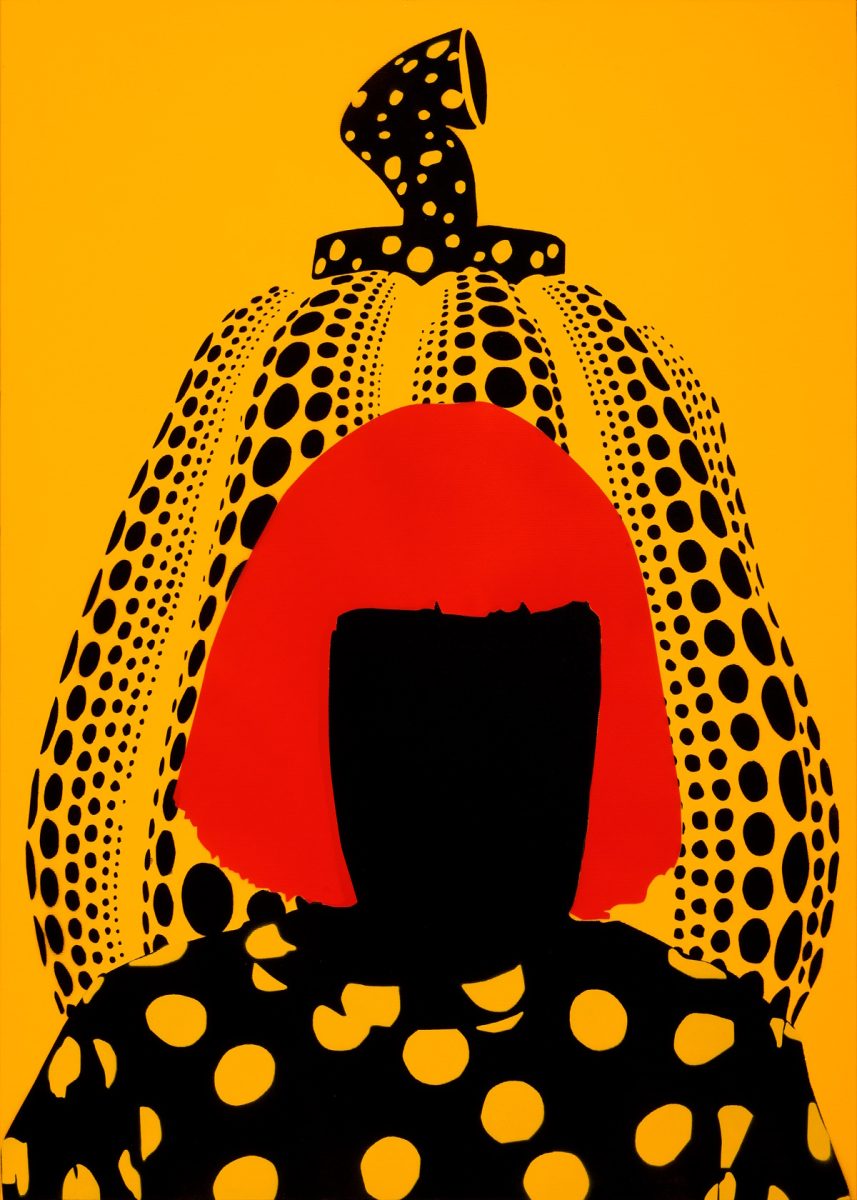 Mr. Savethewall, Elogio della dignità Yayoi Kusama, 2025 Acrilico spray e stencil su tela 70×50 cm © 2025 Galleria Deodato Arte