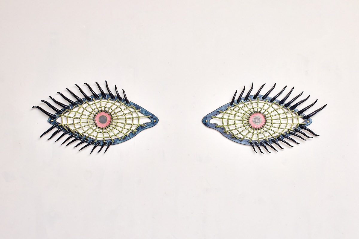 Paloma Proudfoot, Drinking in my eyes (VI), 2025 Glazed ceramic, metal bolts Each_ 53 x 30 x 4 cm _ 20 7_8 x 11 13_16 x 1 9_16 in., Courtesy of the Artist, The Approach, London and Soy Capitan, Berlin