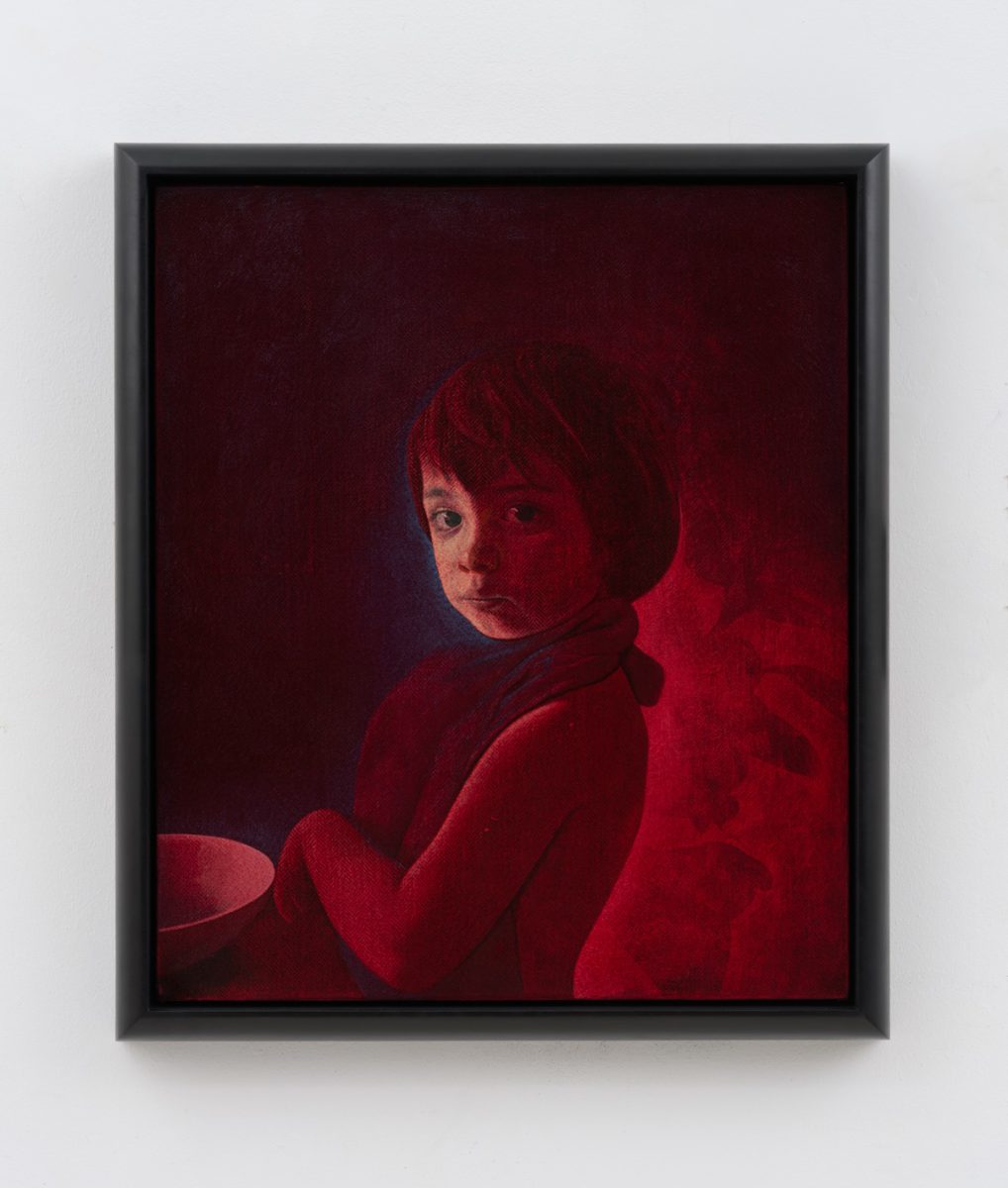 Oliver Osborne Portrait of the Artist's Son III, 2023 Oil on herringbone linen 65 x 55 x 3 cm / 72 x 62 x 6, with frame OO.23.016