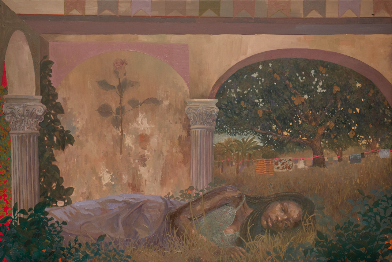 Dipinto di Miguel Afa della serie O tempo que mora em mim alla rhinoceros gallery di Roma