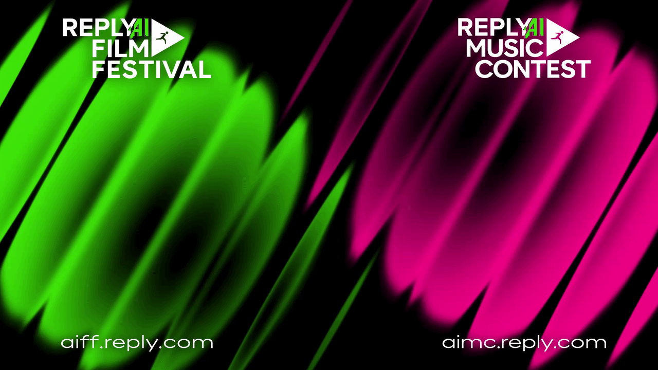 Animazione grafica dedicata ai contest AI Music e AI Film Festival 2026 di Reply