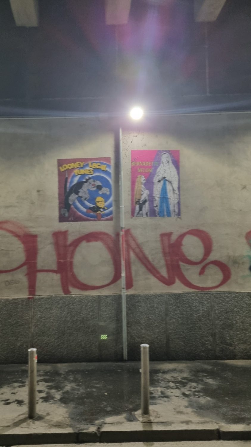 Street art di Rigaff in Viale Monza a Milano, dettaglio del muro sotto il ponte ferroviario