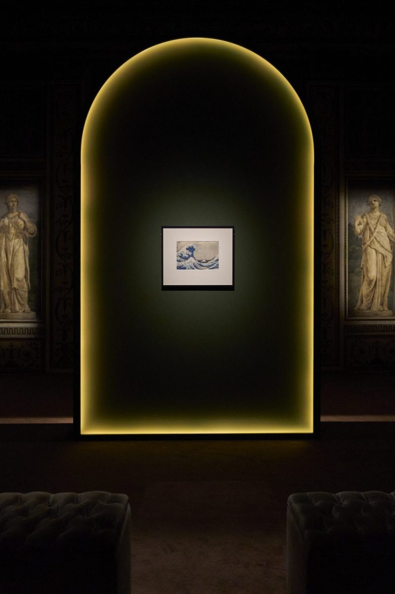 Dettaglio di stampe di Hokusai dedicate alle vedute del Monte Fuji in mostra a Roma