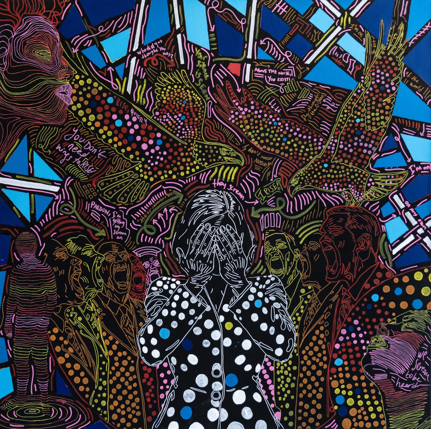 Dettaglio di un dipinto di Ezgi Güneştekin della mostra Life Is Good