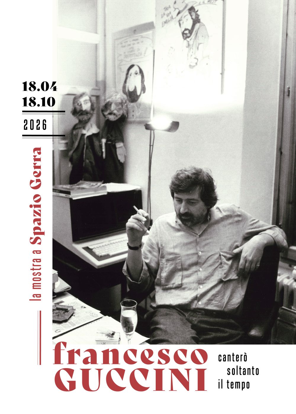 Manifesto della mostra Francesco Guccini. Canterò soltanto il tempo allo Spazio Gerra di Reggio Emilia