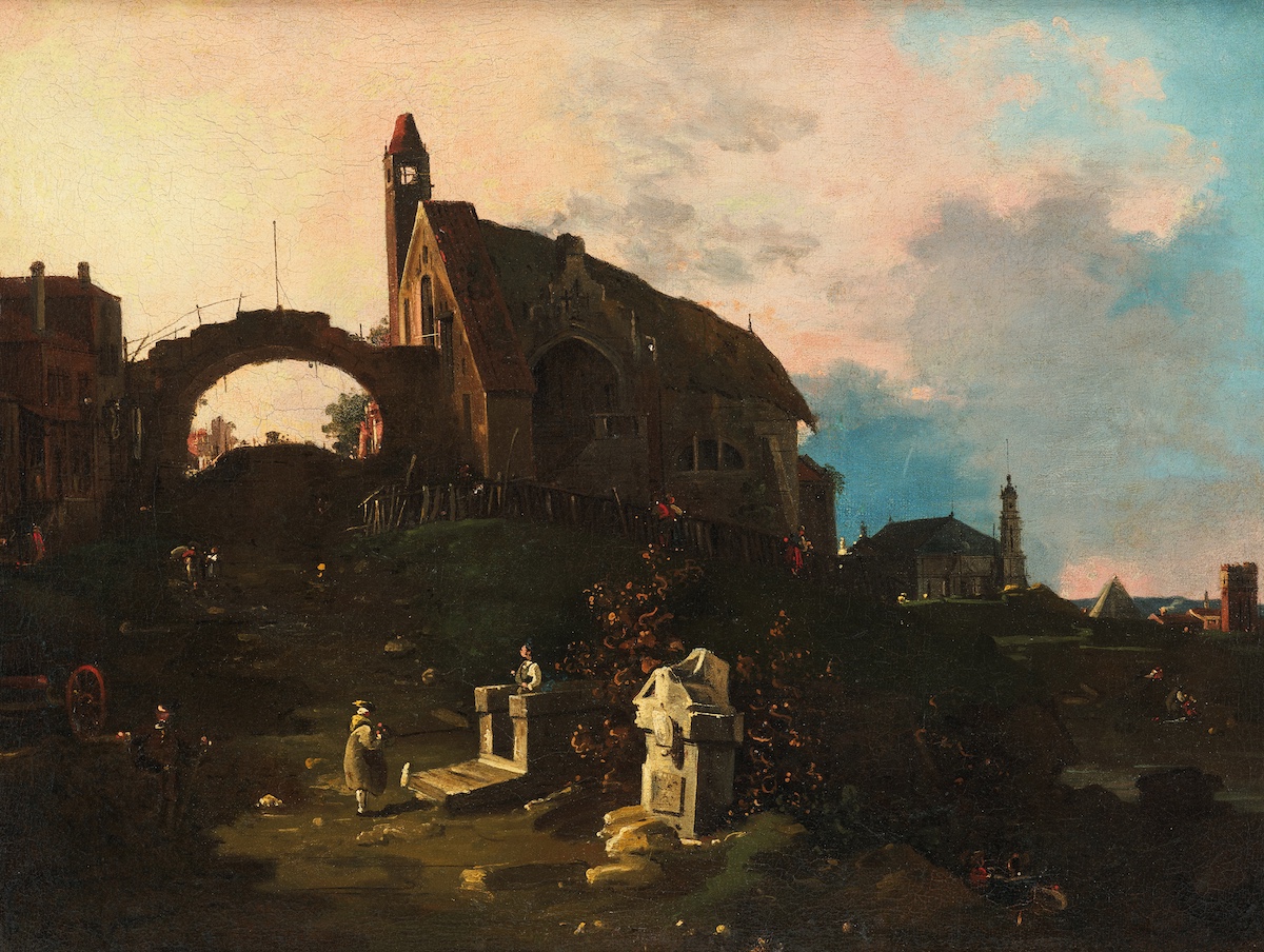 Dipinto capriccio di città con piramide in lontananza dall’asta Sotheby’s An Italian Collecting Journey - Chapter II