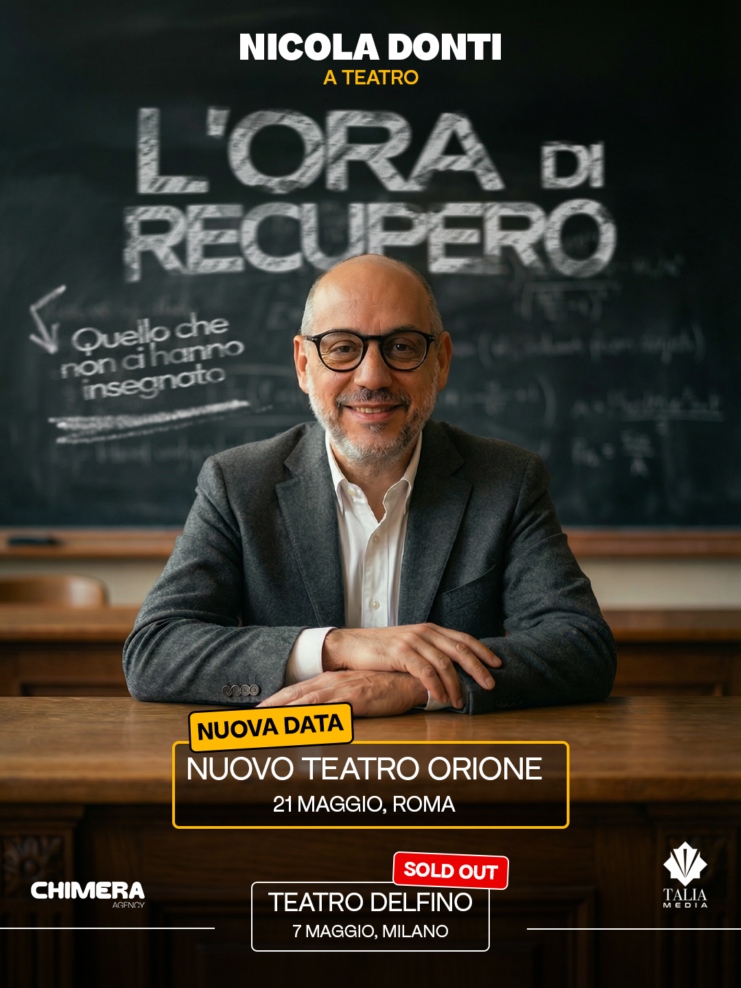Locandina romana dello spettacolo L'ora di recupero di Nicola Donti al Nuovo Teatro Orione
